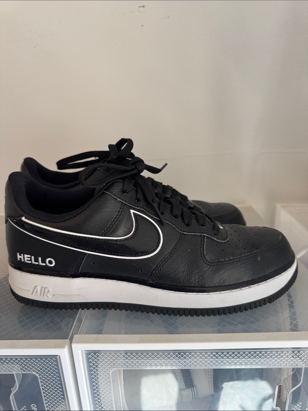 Nike Black & White Air Force 1 Low with HELLO Text